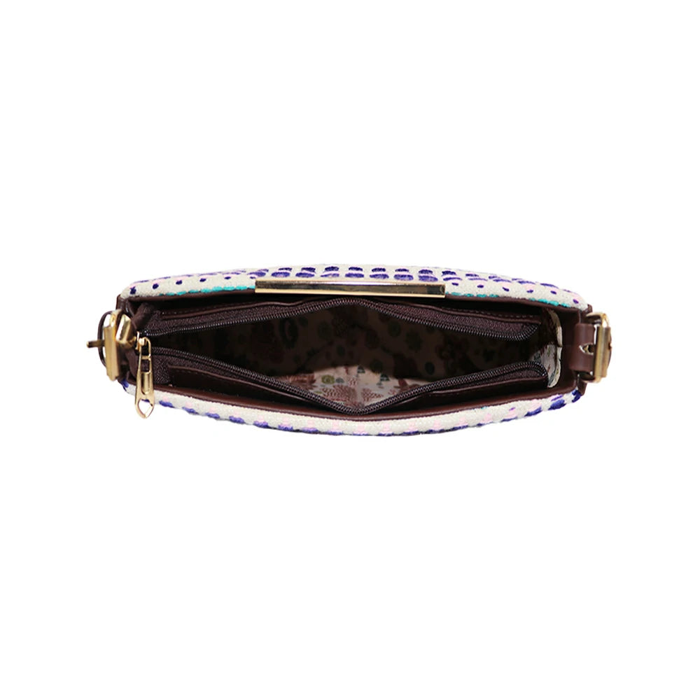 Embroidered Shoulder Bag with Detachable Strap and Zipper Closure
