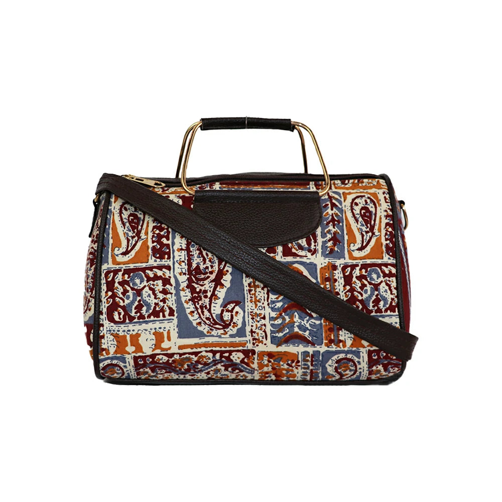 Women Red Printed Duffle Handbag with Sling Strap & Metal Handle – Travel & Everyday Stylish Bag - Multicolor