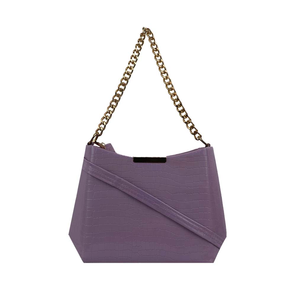 Texture Chain Strap Handbag with Detachable Sling Strap Stylis - Lavender