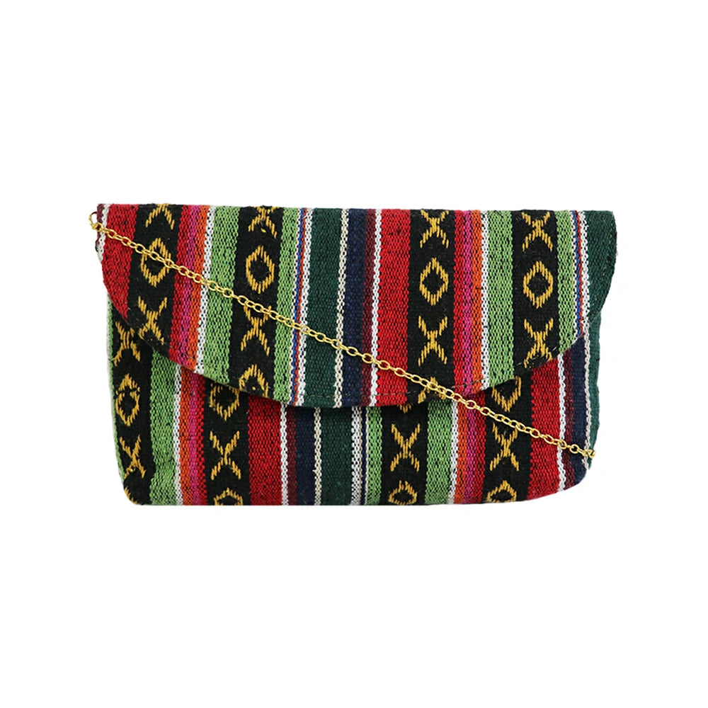 Women’s Multicolor Embroidered Clutch with Detachable Chain Strap