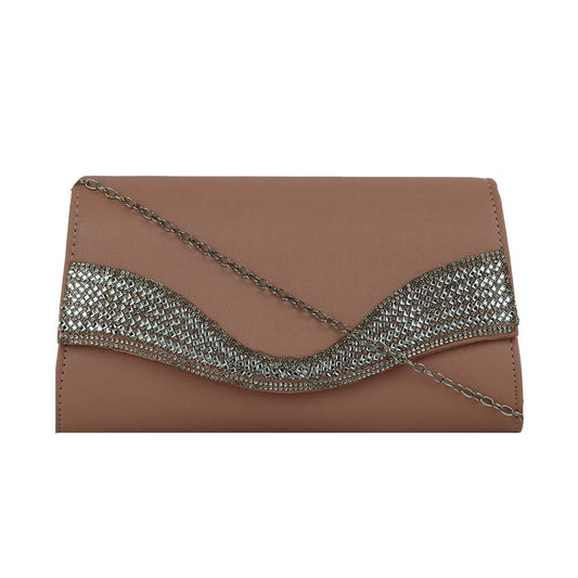 Party Clutch with Rhinestone Wave Design and Chain Strap Stylish Evening Bag