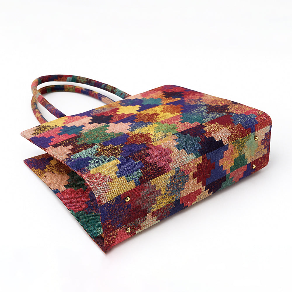 Plum Geo-Weave Jacquard Tote Bag