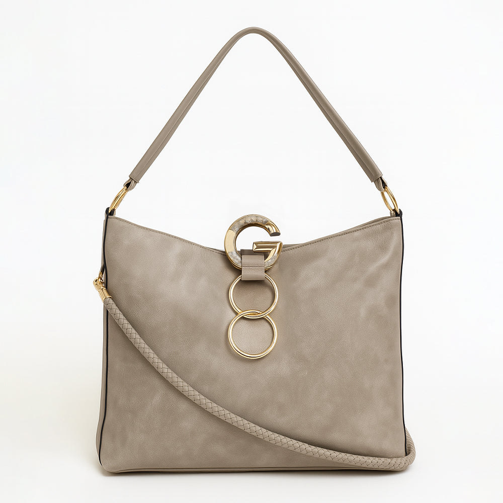 Taupe Metallic Ring Accent Hobo Bag