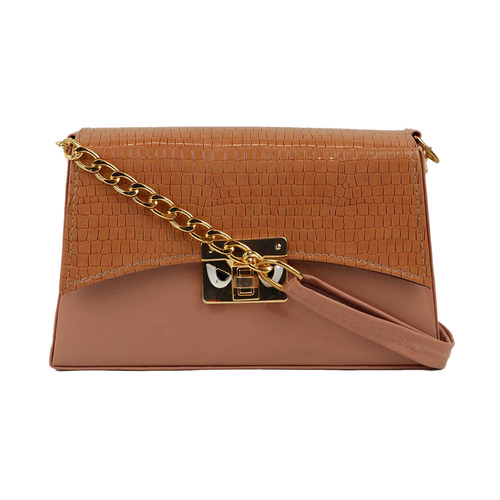 Texture Sling Bag with Gold Chain Strap