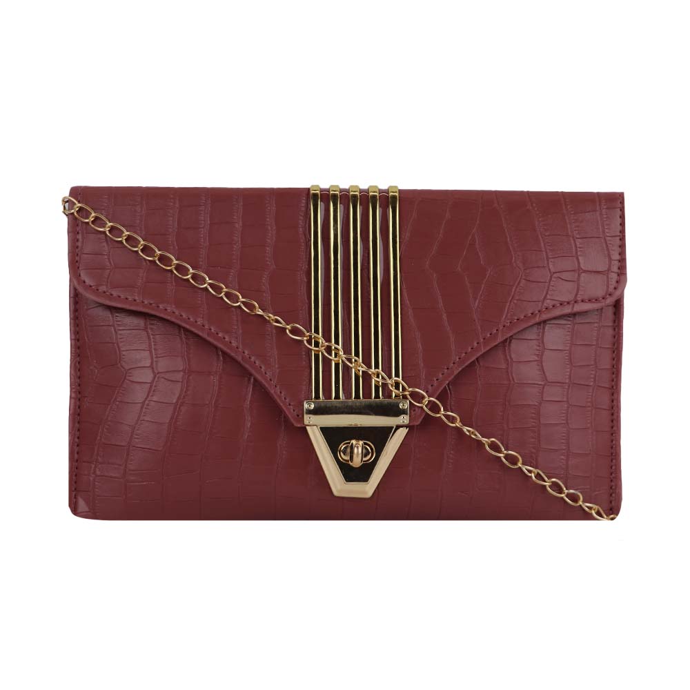 Texture Clutch Sling Bag with Gold Chain Strap Party clutch - Maroon