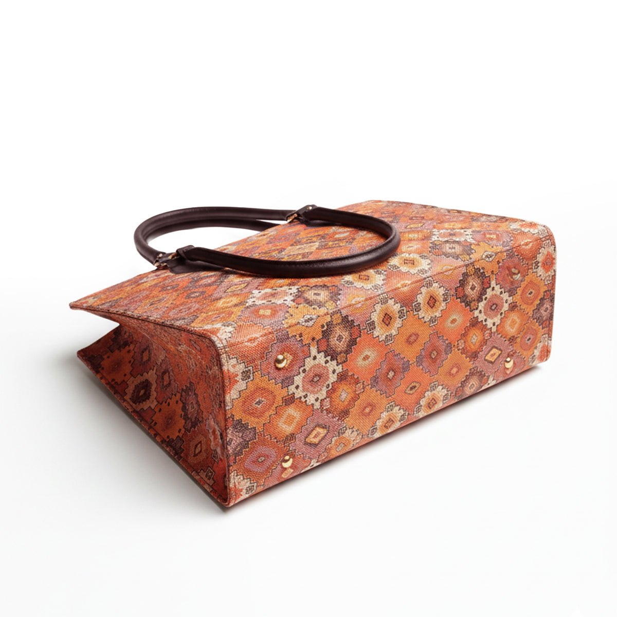 Floral Printed Structured Tote Bag with Black Handles