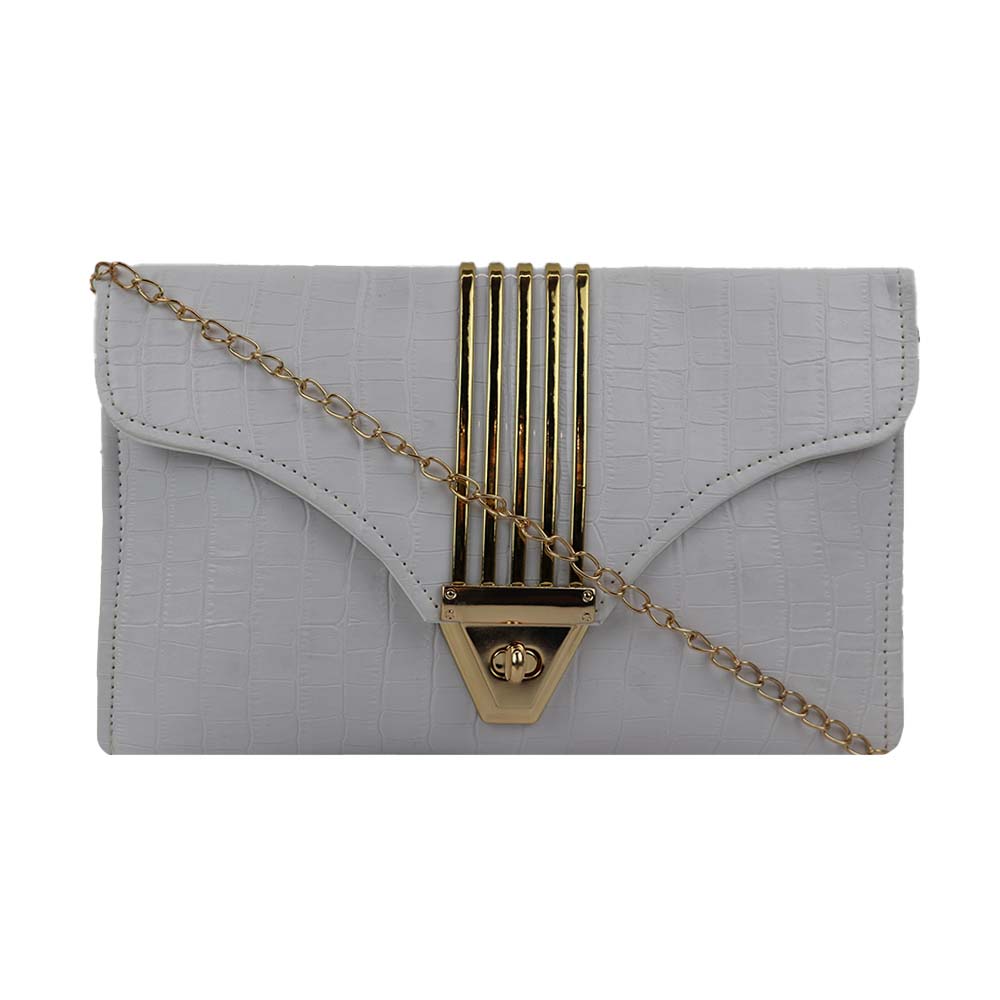 Texture Clutch Sling Bag with Gold Chain Strap Party clutch - Grey