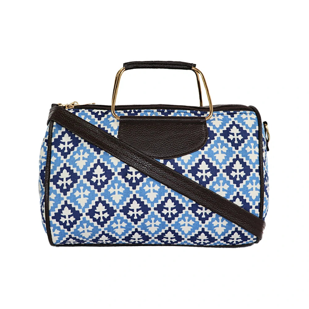 Women Red Printed Duffle Handbag with Sling Strap & Metal Handle – Travel & Everyday Stylish Bag - Blue