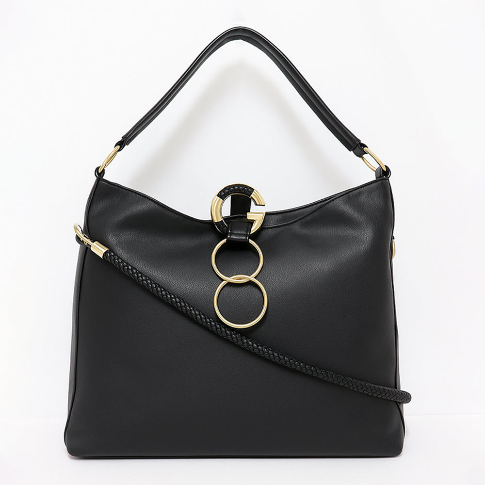 Taupe Metallic Ring Accent Hobo Bag