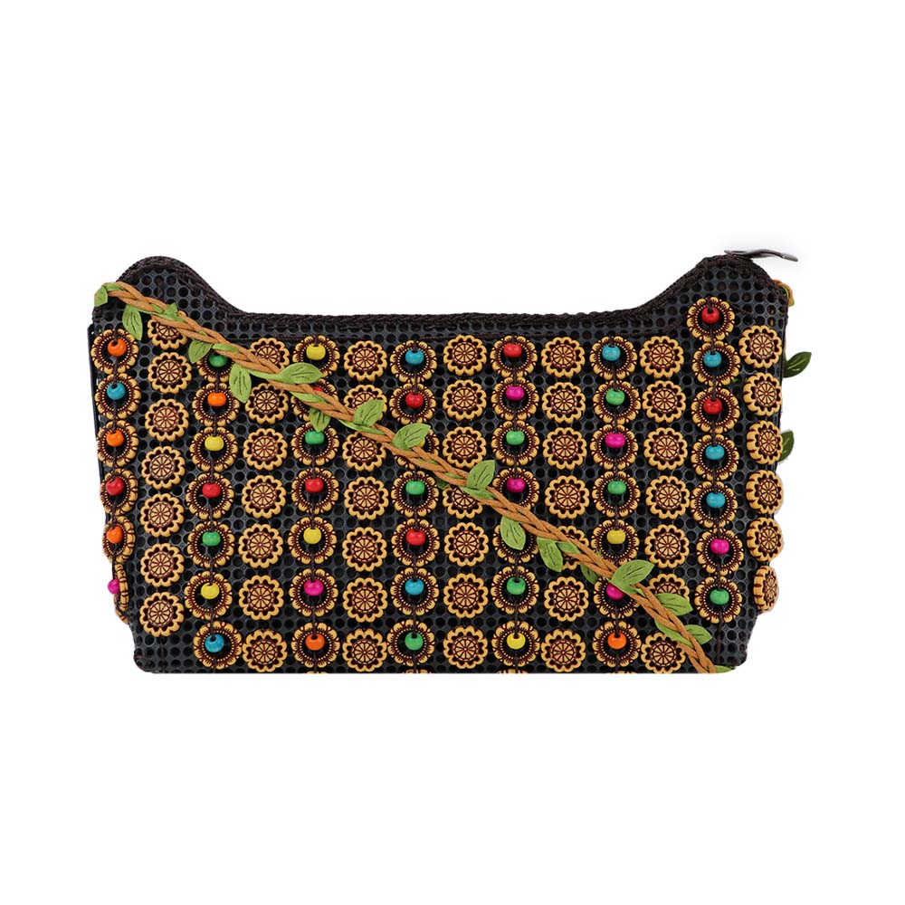 Beaded Sling Pouch Bag - black