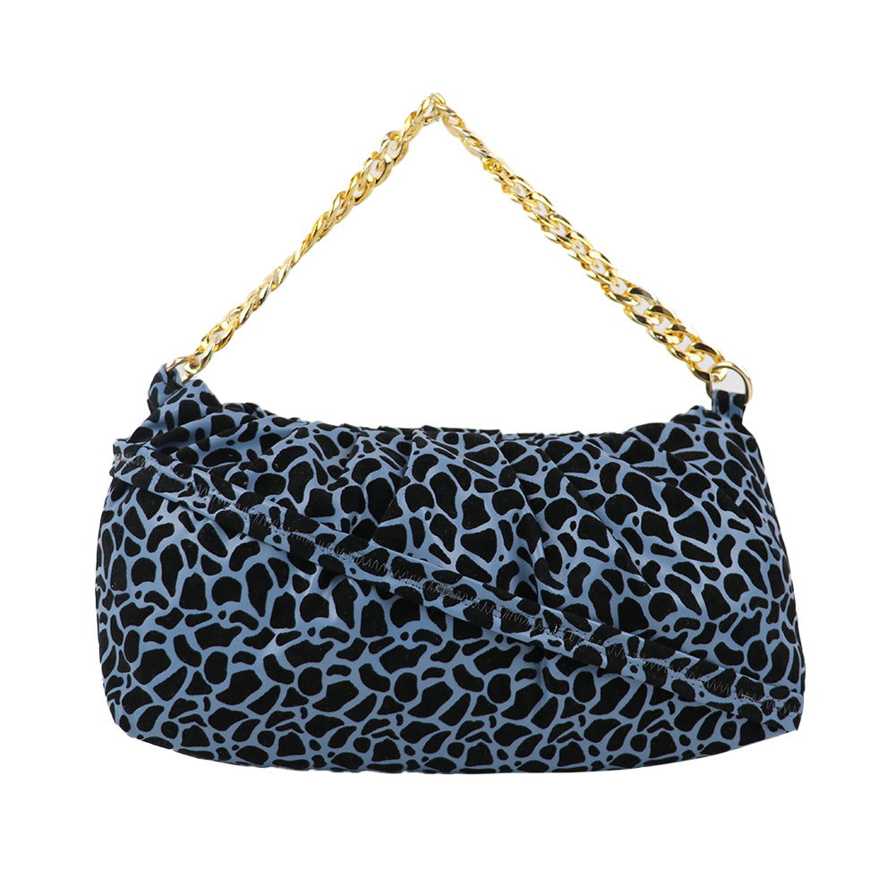 Velvet Pattern Shoulder Bag with Gold Chain Strap Teddy Charm Fashion