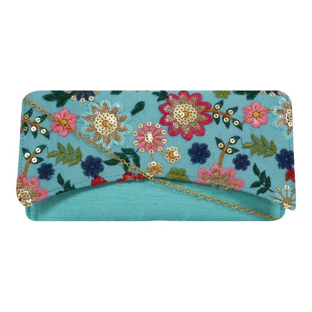 Floral Embroidered Clutch with Sequin Detailing