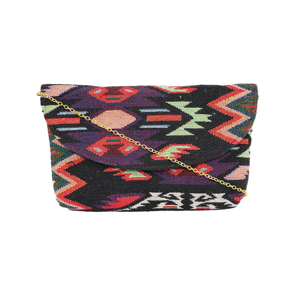 Women’s Multicolor Embroidered Clutch with Detachable Chain Strap