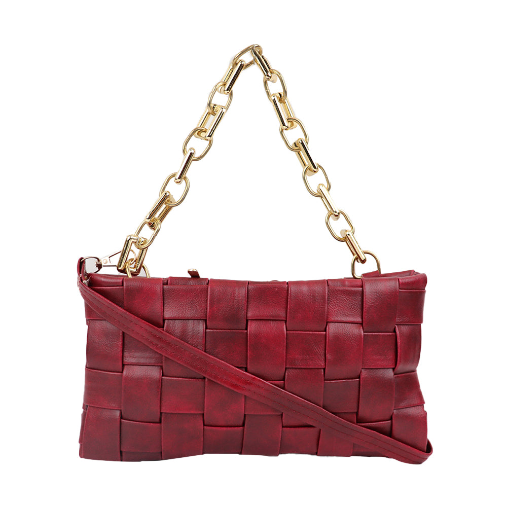 Woven Shoulder Bag with Gold Chain Strap Fashion Party Sling bag