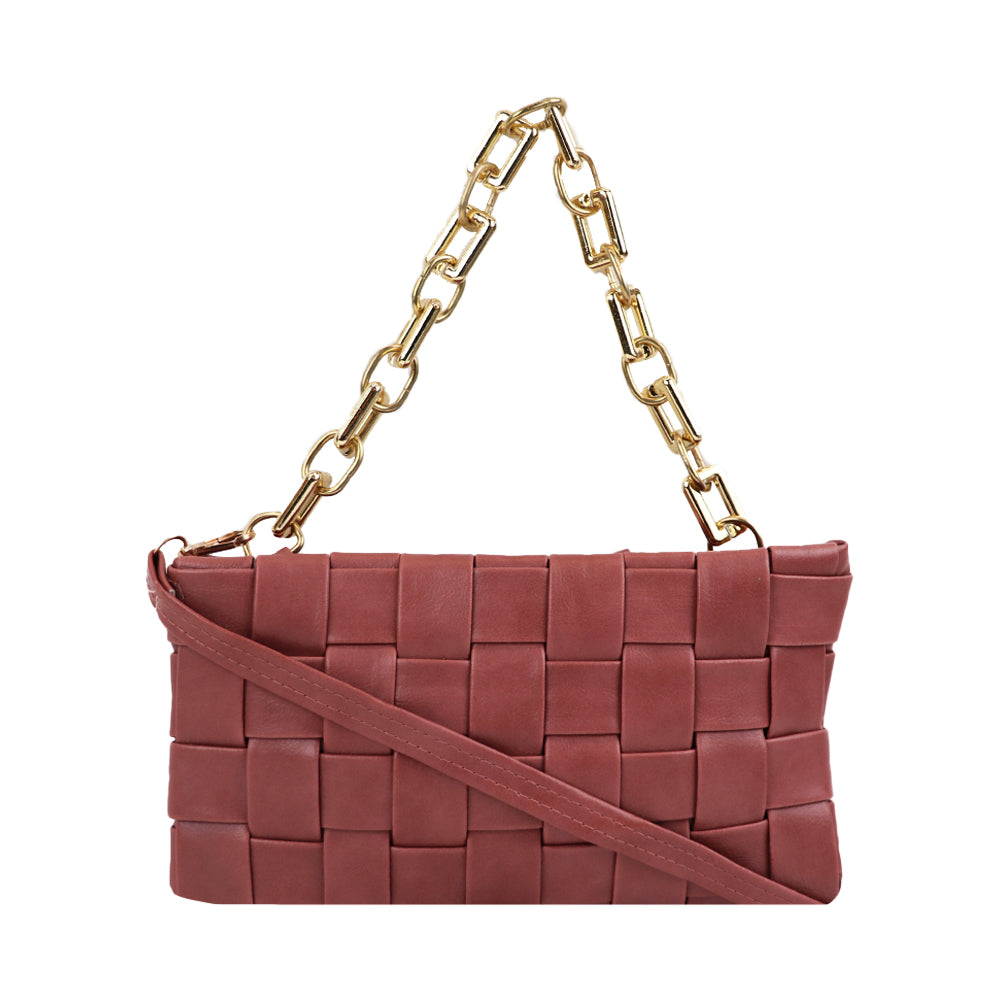 Woven Shoulder Bag with Gold Chain Strap Fashion Party Sling bag