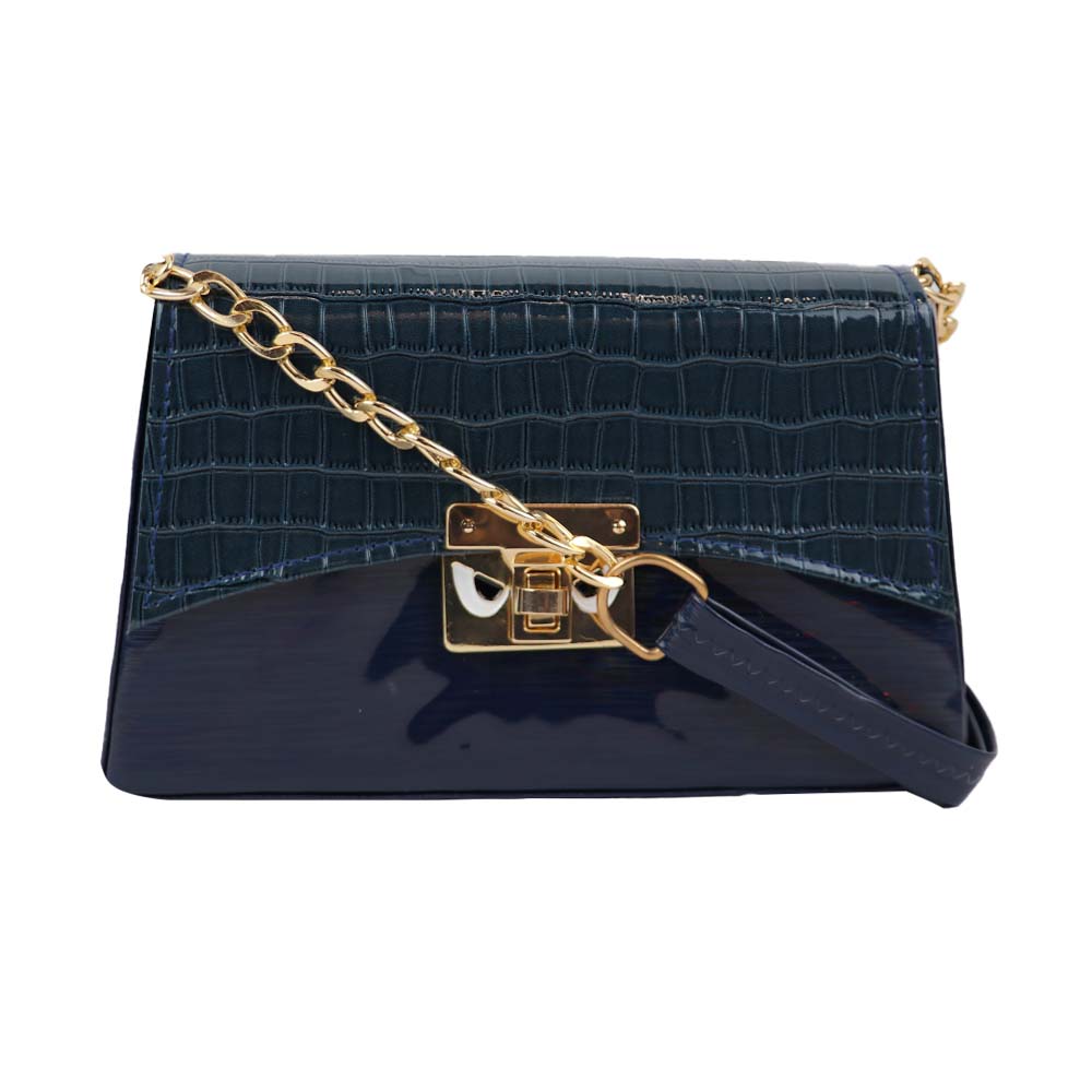 Texture Sling Bag with Gold Chain Strap
