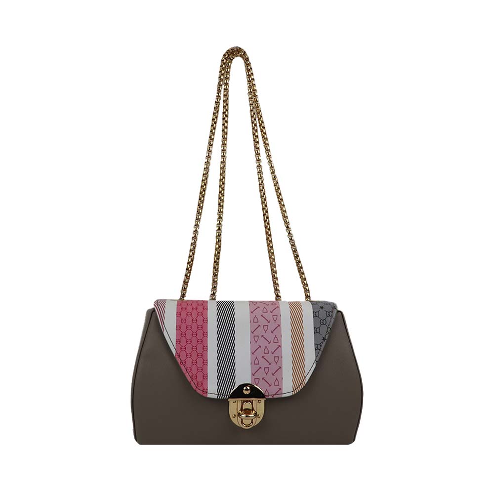 Chain Strap Sling Bag with Pattern Flap bag