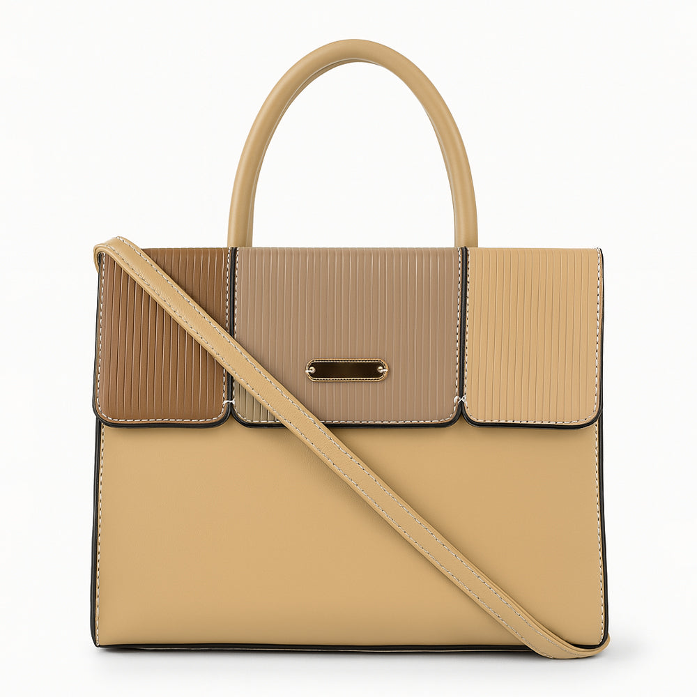 Elegant Striped Flap Top Handle Handbag