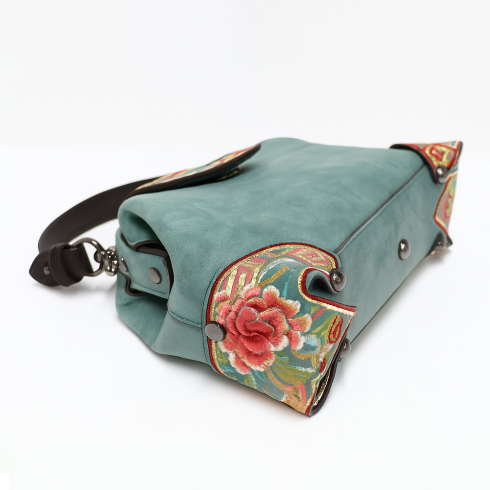 Embroidered Dome-Shape Handbag with Floral Detail