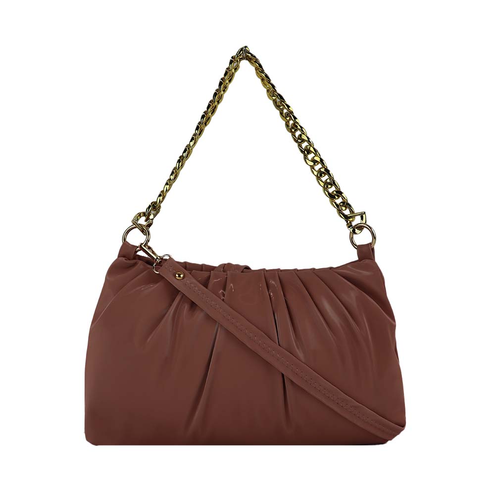 Velvet Pattern Shoulder Bag with Gold Chain Strap Teddy Charm Fashion
