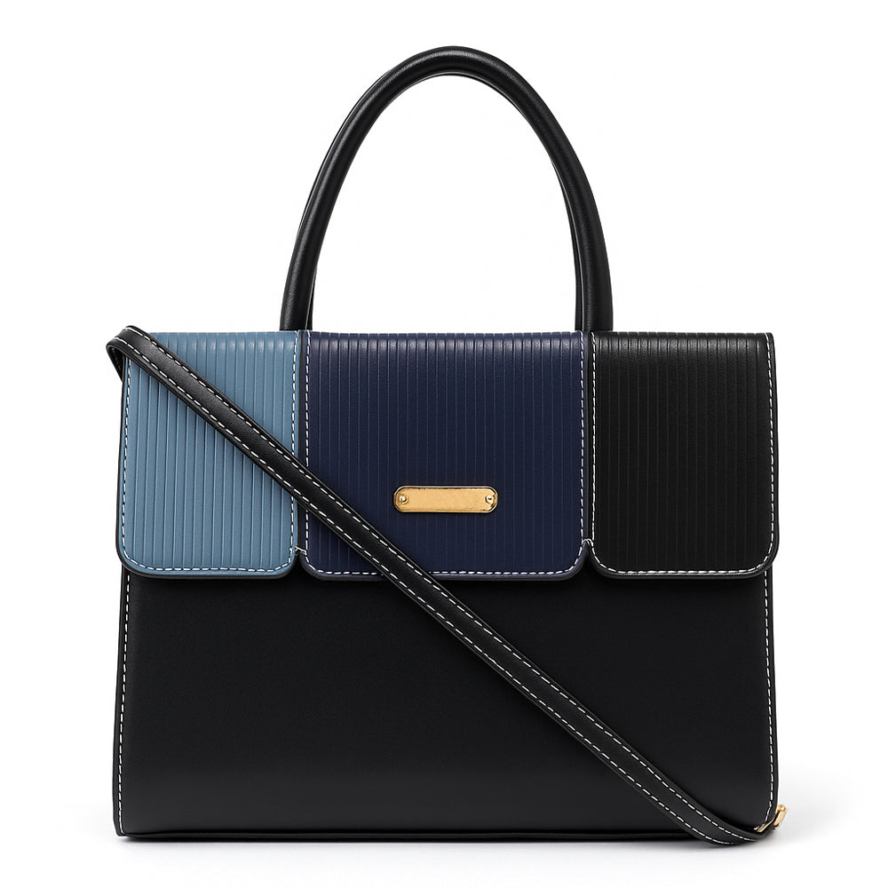 Elegant Striped Flap Top Handle Handbag