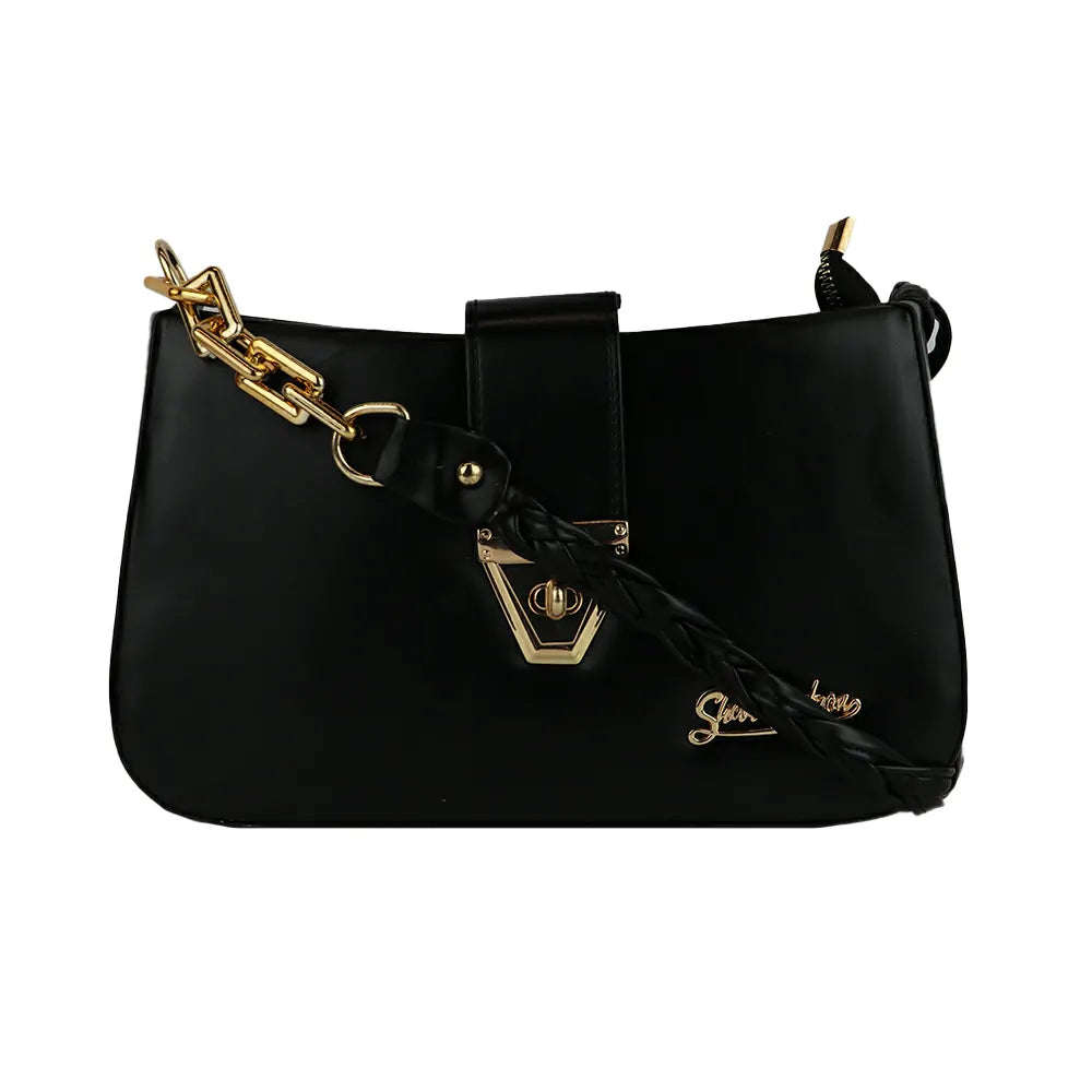 Black Shoulder Bag with Gold Chain Accent
