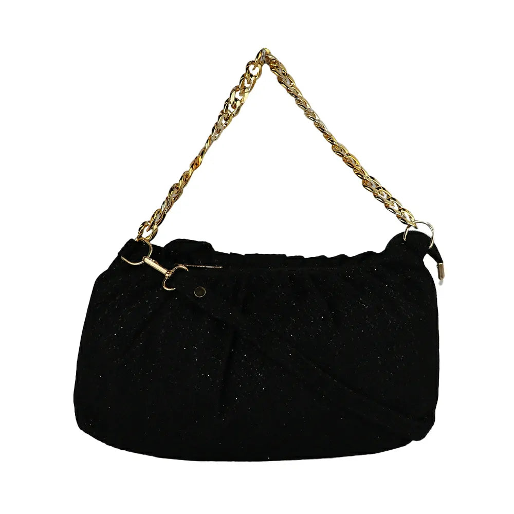 Women Party Clutch Sling Bag with Gold Chain Strap, Ruched Design