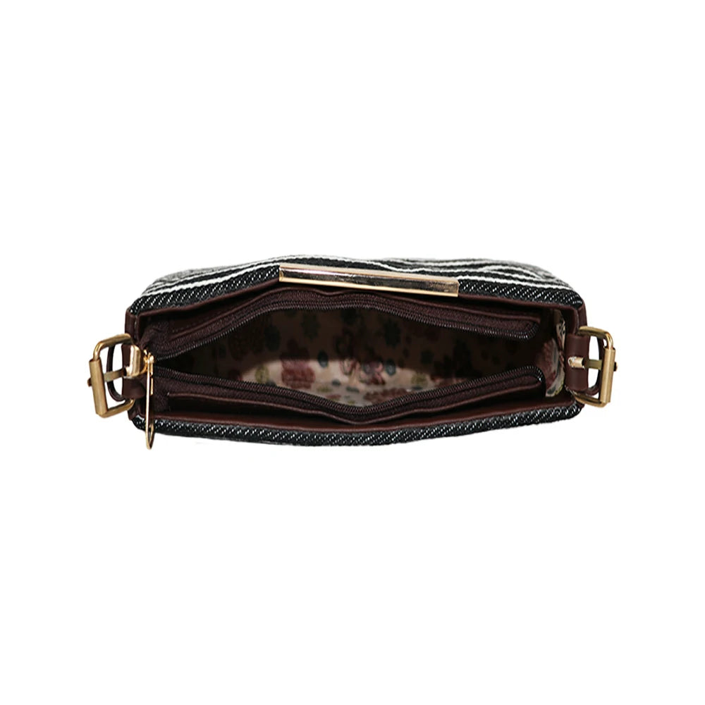 Embroidered Shoulder Bag with Detachable Strap and Zipper Closure