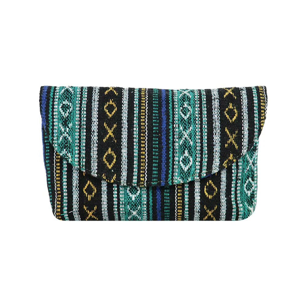 Women’s Multicolor Embroidered Clutch with Detachable Chain Strap - Green