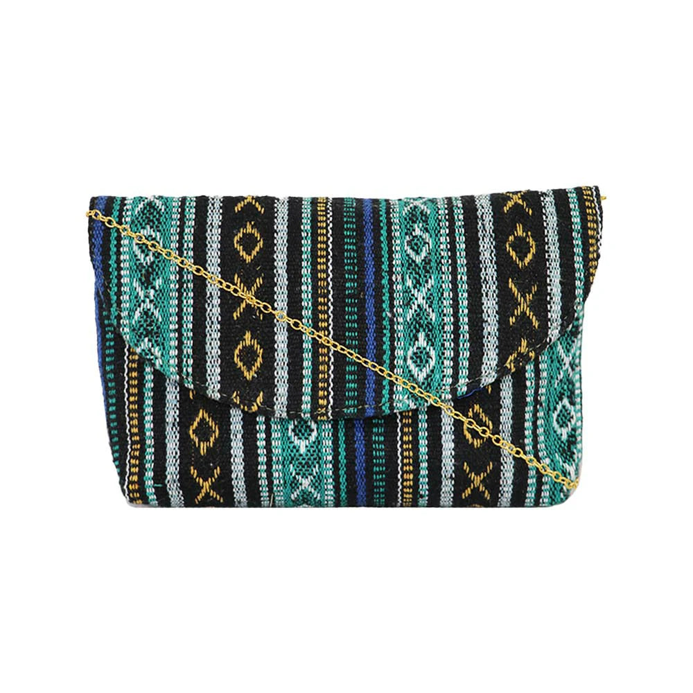 Women’s Multicolor Embroidered Clutch with Detachable Chain Strap