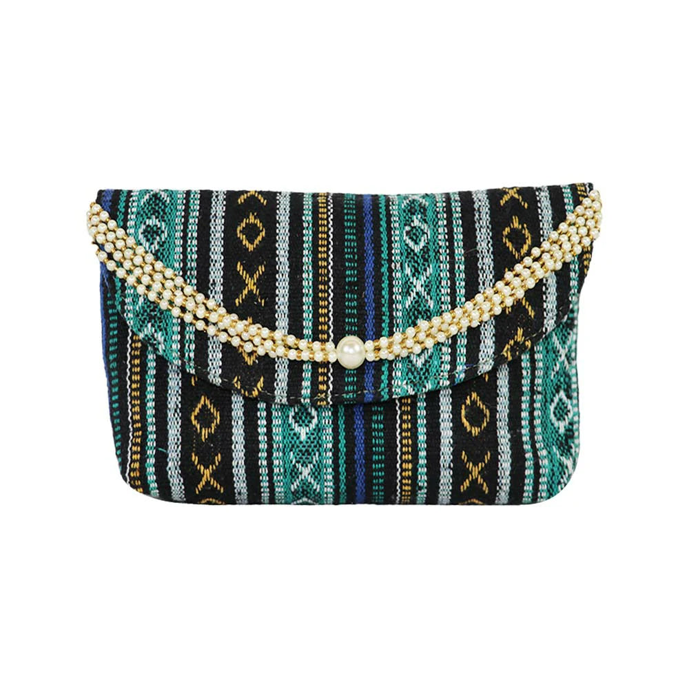 Women’s Multicolor Embroidered Clutch with Detachable Chain Strap