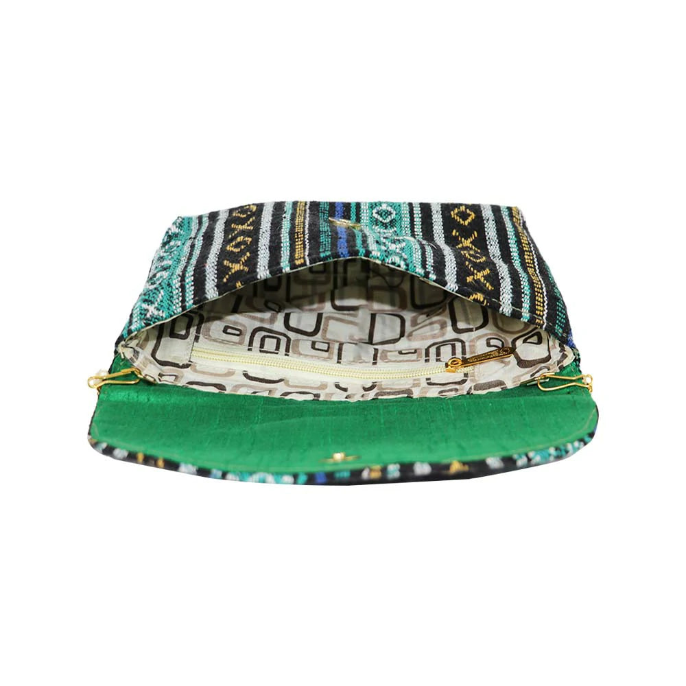 Women’s Multicolor Embroidered Clutch with Detachable Chain Strap