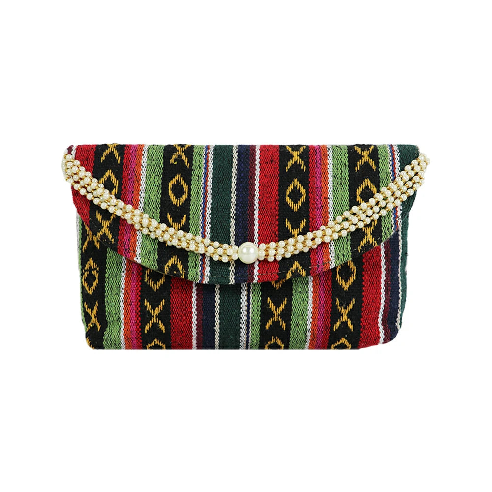 Women’s Multicolor Embroidered Clutch with Detachable Chain Strap