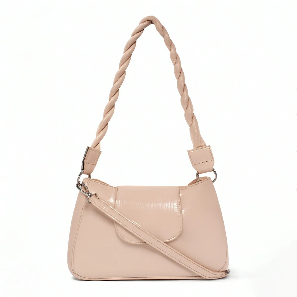 Blush Braided Handle Shoulder Bag with Chain Detail