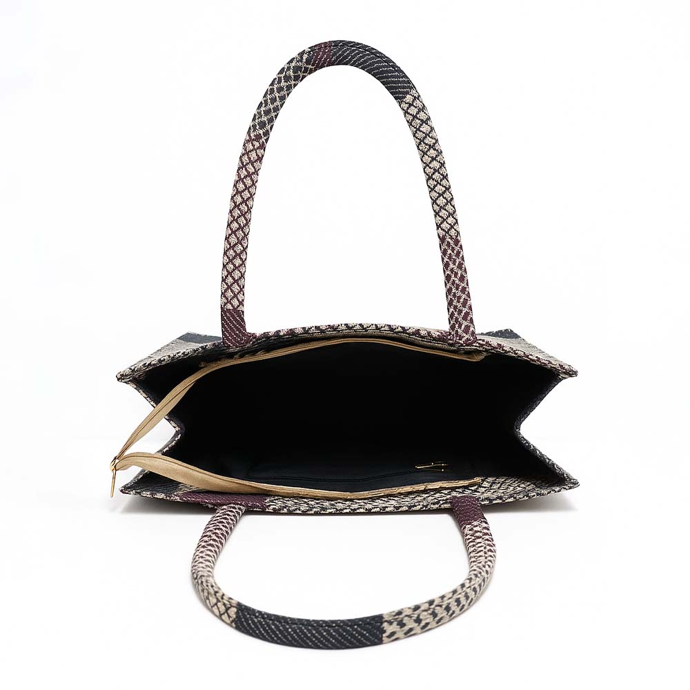 Plum Geo-Weave Jacquard Tote Bag