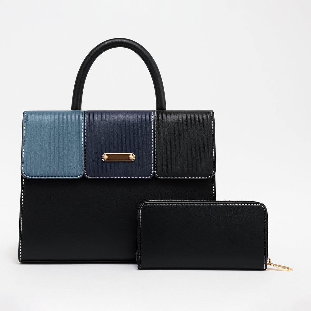 Elegant Striped Flap Top Handle Handbag