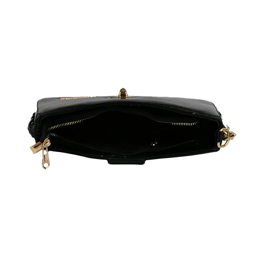 Black Shoulder Bag with Gold Chain Accent