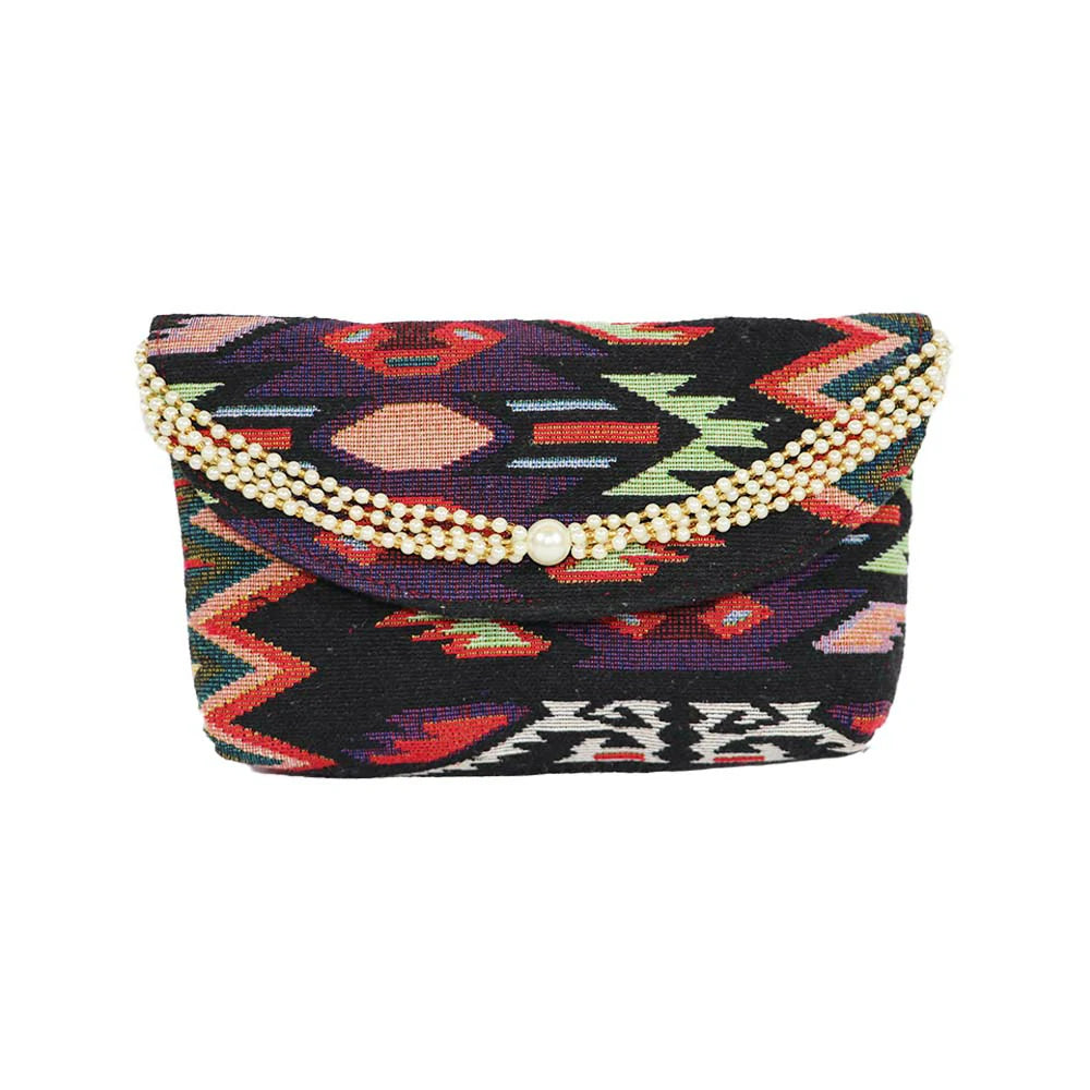 Women’s Multicolor Embroidered Clutch with Detachable Chain Strap