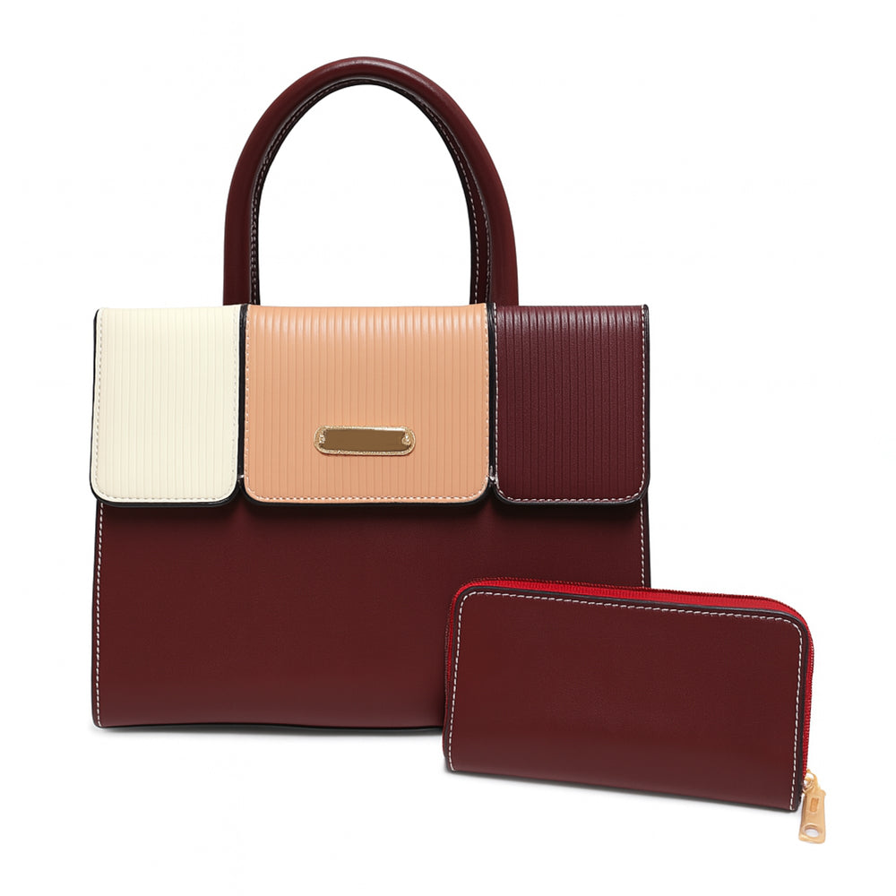 Elegant Striped Flap Top Handle Handbag