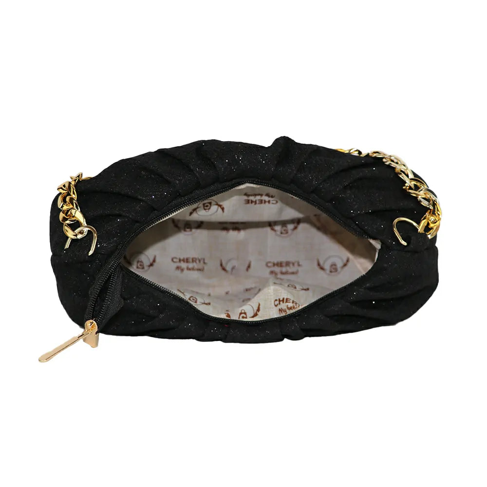 Women Party Clutch Sling Bag with Gold Chain Strap, Ruched Design
