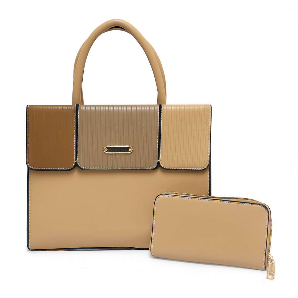 Elegant Striped Flap Top Handle Handbag