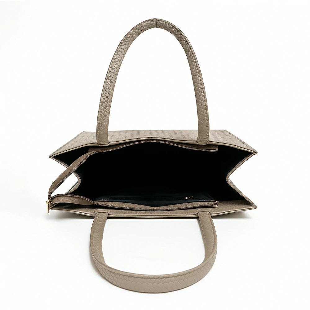 Tan Woven Textured Tote Bag