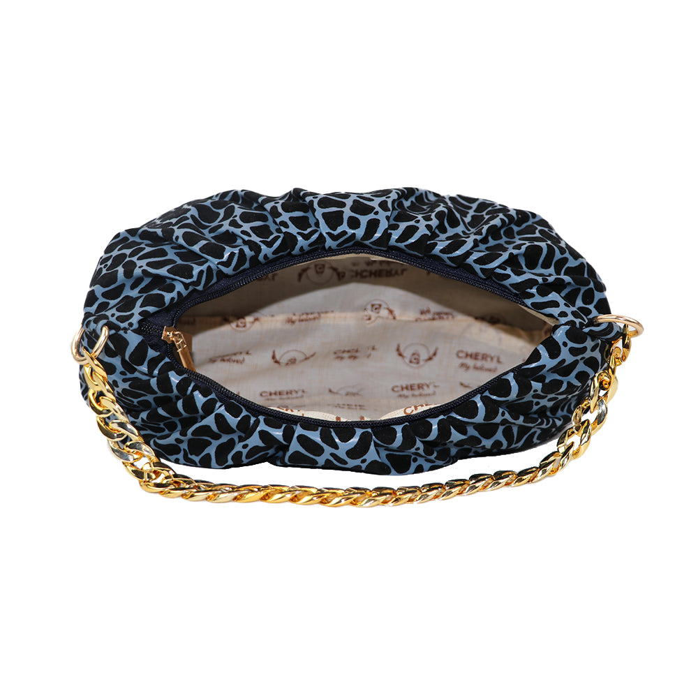 Velvet Pattern Shoulder Bag with Gold Chain Strap Teddy Charm Fashion
