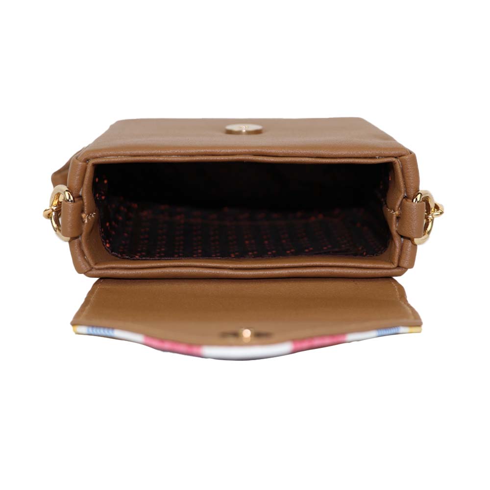 Texture Sling Bag with Gold Chain Strap
