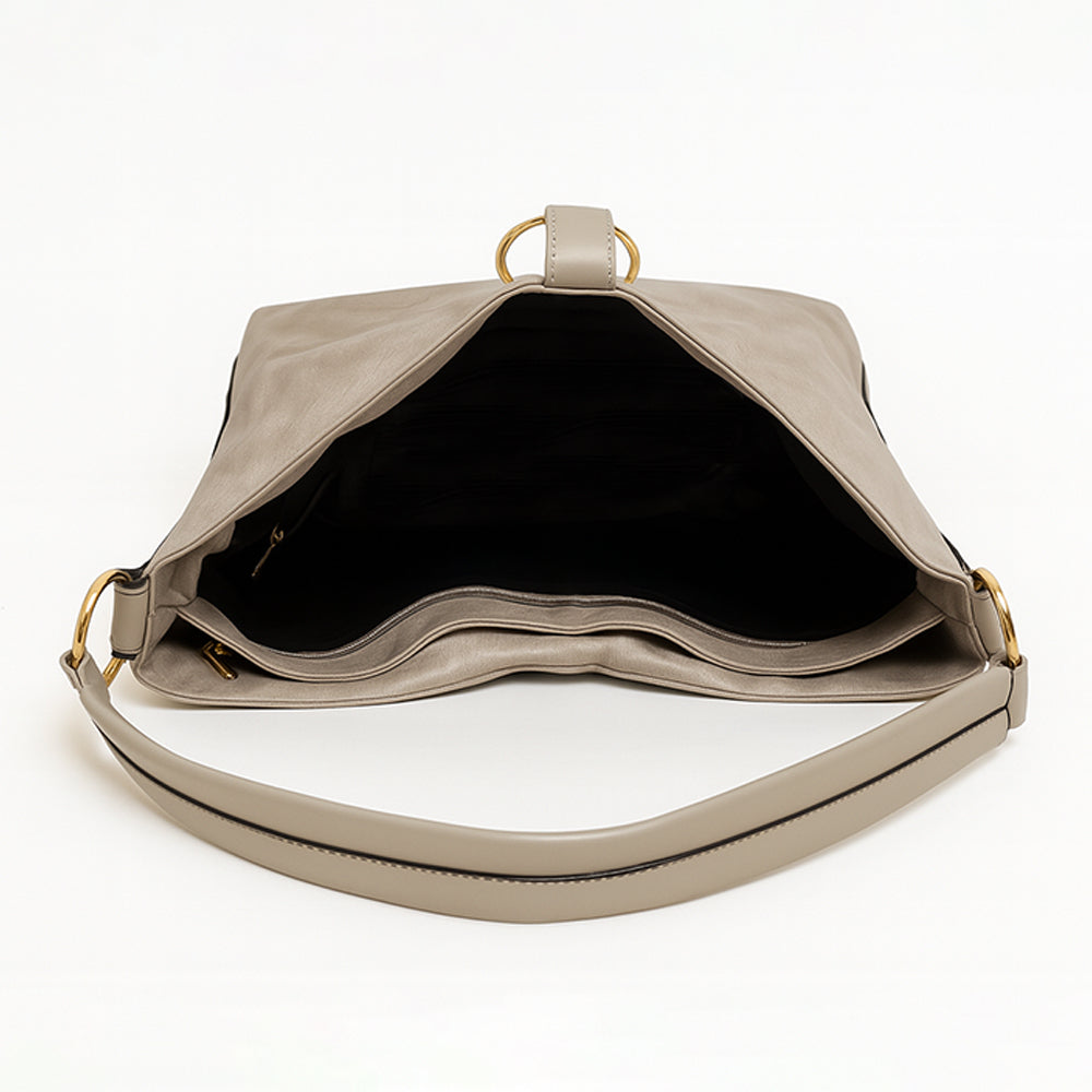 Taupe Metallic Ring Accent Hobo Bag