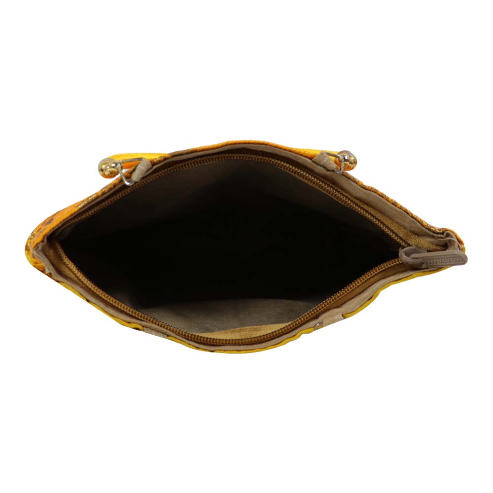 Brocade Handbag with Circular Motif and Wooden Handles