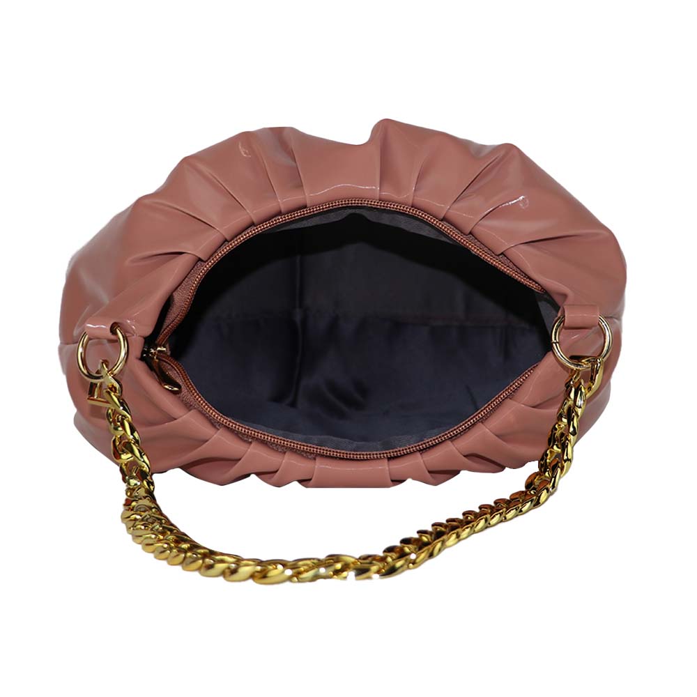 Velvet Pattern Shoulder Bag with Gold Chain Strap Teddy Charm Fashion