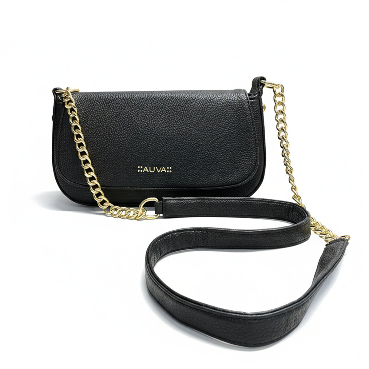 Elegant Textured Flap Shoulder Bag with Gold Chain Strap