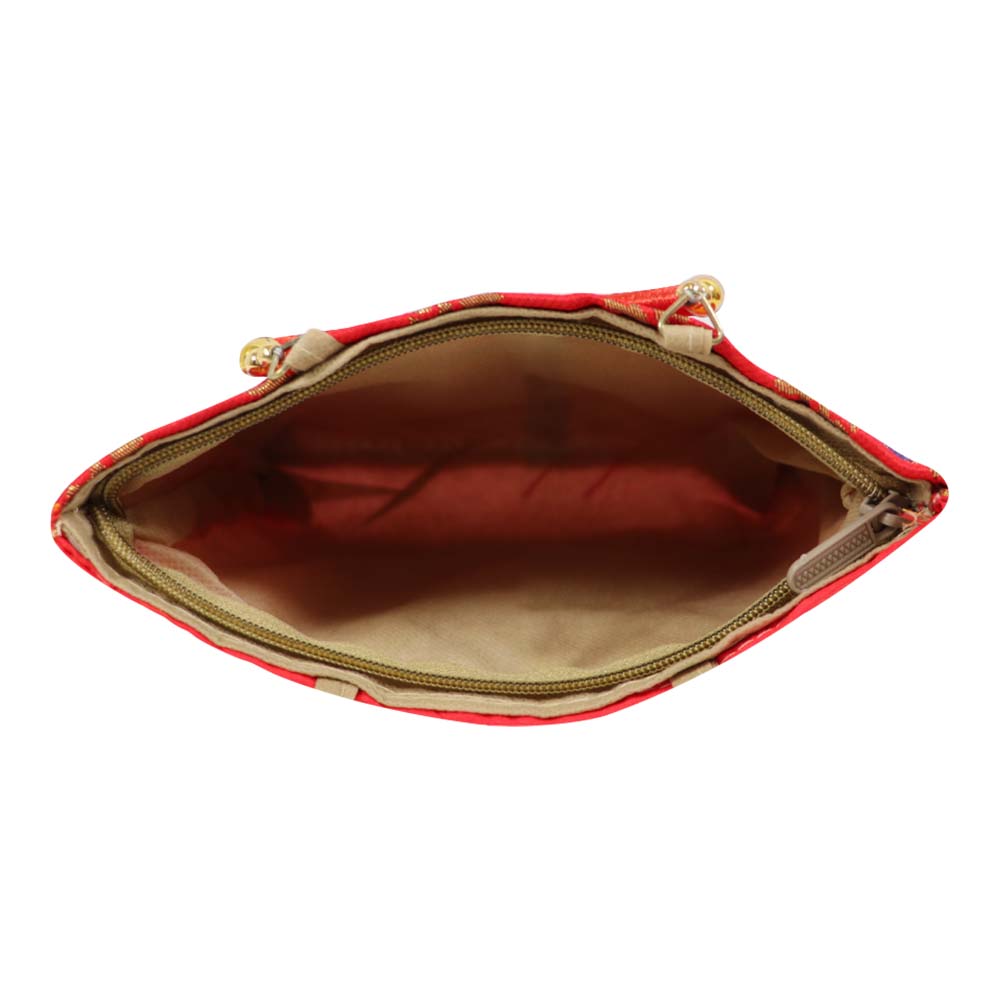 Brocade Handbag with Circular Motif and Wooden Handles