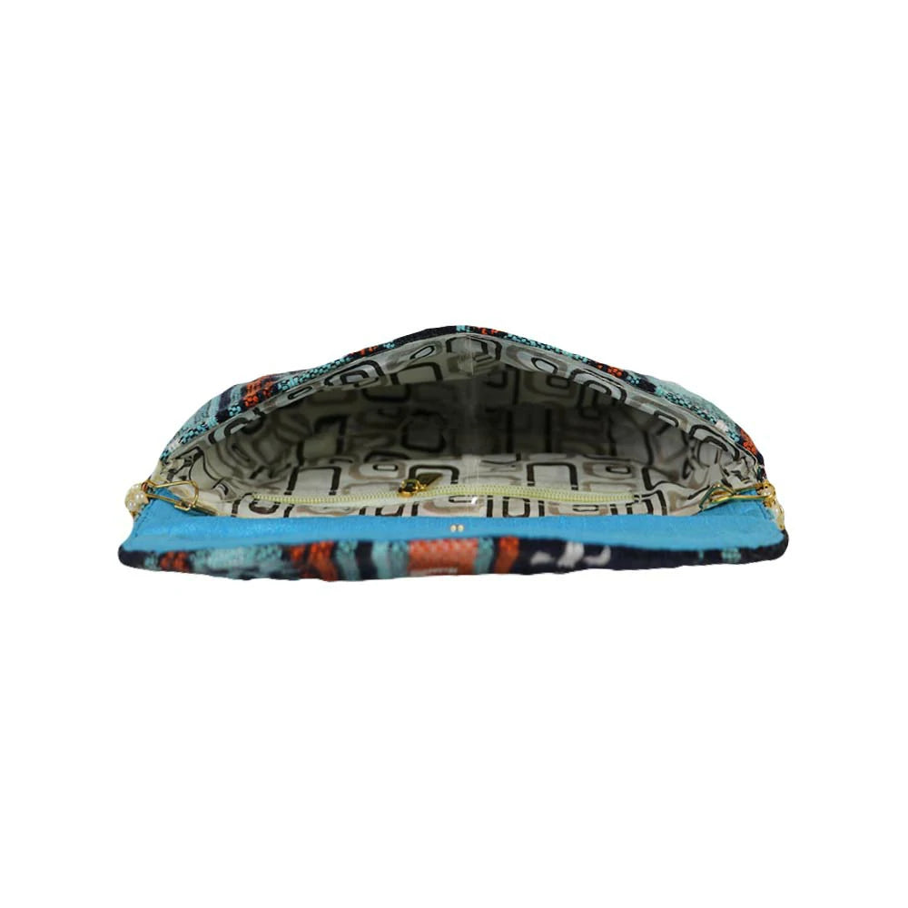 Women’s Multicolor Embroidered Clutch with Detachable Chain Strap